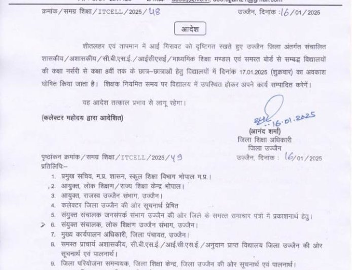 शीतलहर के कारण  बच्चों का अवकाश रहेगा